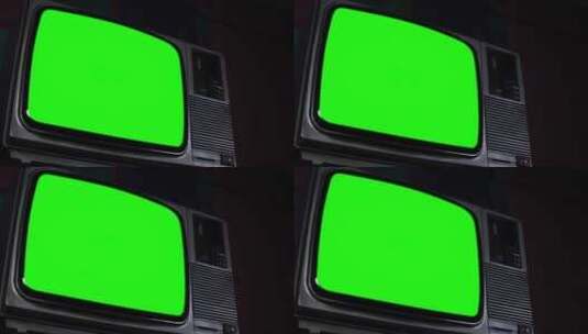 绿色屏幕的旧电视机。低角度视图。4K版本。高清在线视频素材下载
