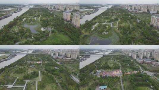 鲁汇镇大治河公园（上海闵行区）4K航拍高清在线视频素材下载