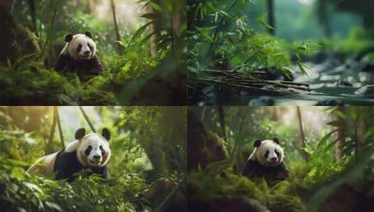 4K大熊猫吃竹子野生保护动物觅食自然国宝高清在线视频素材下载