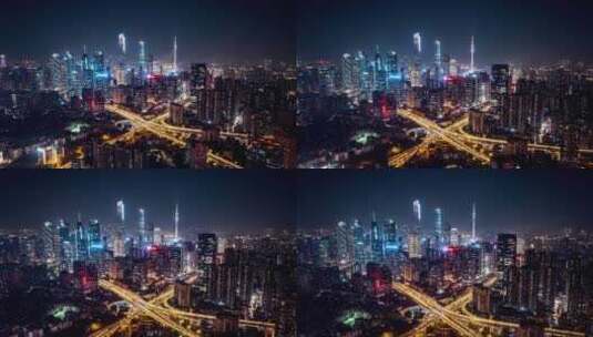 4K广州珠江新城CBD夜景航拍高清在线视频素材下载