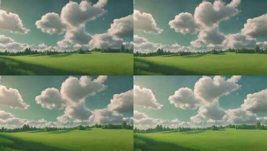 蓝天白云和绿色草地高清在线视频素材下载