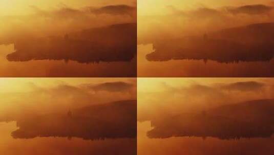 航拍杭州清晨日出云雾西湖雷峰塔高清在线视频素材下载