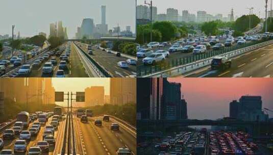 北京城市道路早晚高峰拥堵的车流高清在线视频素材下载