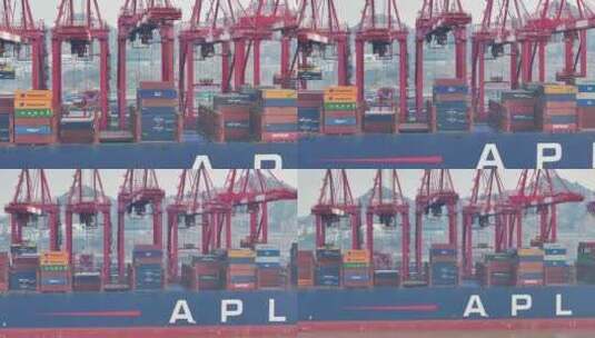 上海洋山港货船集装箱自动化装卸货航拍高清在线视频素材下载