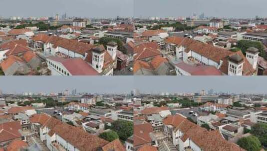 印尼雅加达巴达维亚老城广场航拍建筑风光高清在线视频素材下载