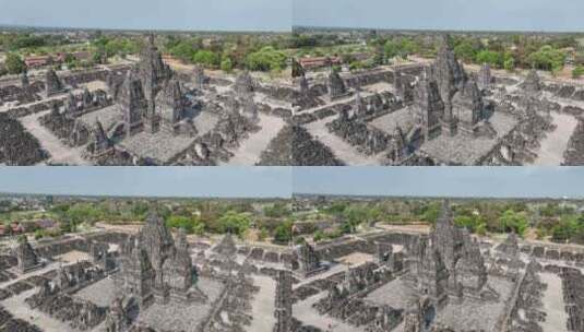 印尼爪哇岛日惹普兰巴南神庙古建筑航拍风光高清在线视频素材下载