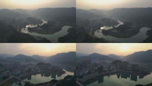 4K航拍酉水河畔湘西保靖县县城高清在线视频素材下载