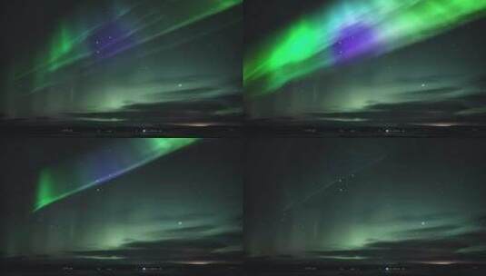 北极光闪耀着绿色和紫色高清在线视频素材下载