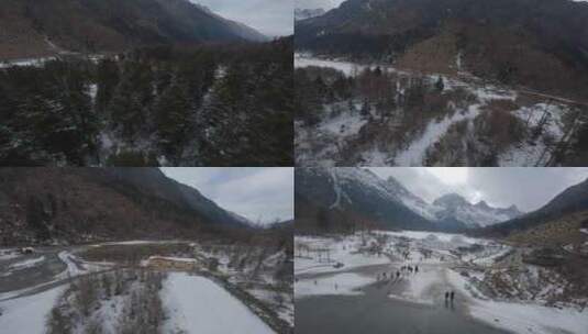 冬天毕棚沟雪景fpv穿越机航拍阿坝州雪山高清在线视频素材下载