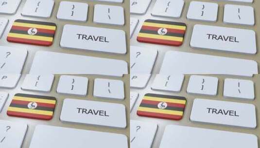 乌干达国旗和文字旅行按钮旅行到国家3D动高清在线视频素材下载