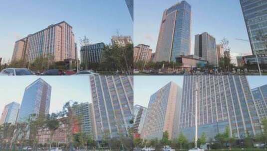 仰视城市的高楼大厦开车第一视角高清在线视频素材下载