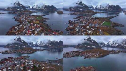 4K航拍挪威罗弗敦群岛景色景点高清在线视频素材下载