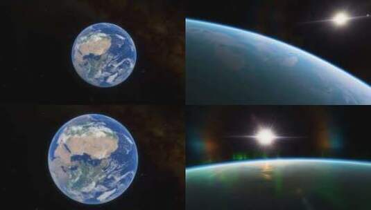 地球上日出太空中地球组蓝色地球家园环保高清在线视频素材下载