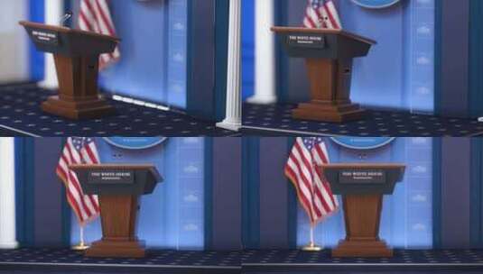 美国总统在白宫的简报会。带有美国国旗的讲高清在线视频素材下载