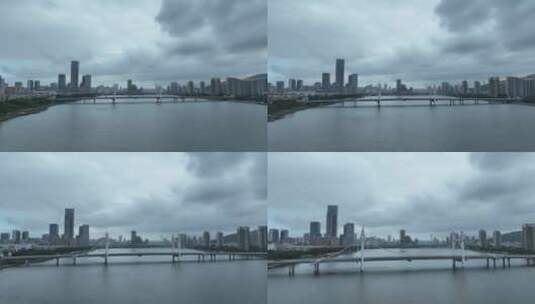 珠海前山水道航拍白石桥阴天城市建筑风光高清在线视频素材下载