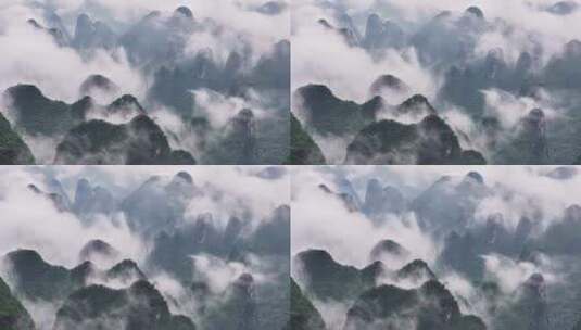 航拍桂林云海喀斯特山峰高清在线视频素材下载