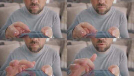 慢动作男性手指触摸现代智能手机屏幕电影特高清在线视频素材下载