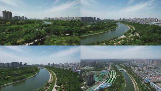 河北衡水滏阳河绿化航拍高清在线视频素材下载