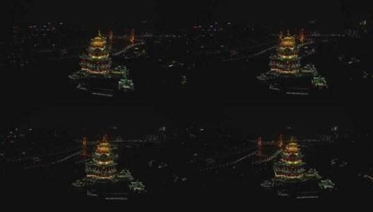 重庆网红寺庙鸿恩寺夜景高空航拍高清在线视频素材下载