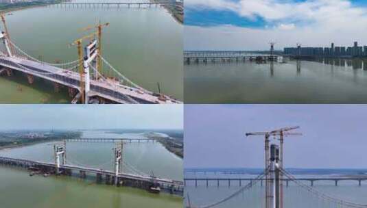 实拍建设中的南昌洪州大桥合集高清在线视频素材下载