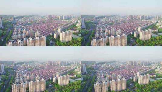 日出晨曦中的杭州滨江城中村风景航拍高清在线视频素材下载