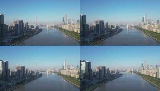 航拍广州珠江城市风光广州城市天际线高清在线视频素材下载