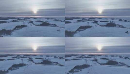 航拍内蒙古冬季丘陵雪原风光高清在线视频素材下载