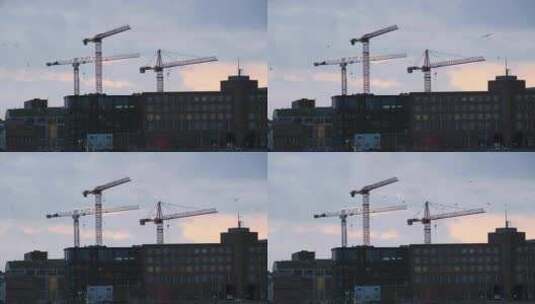 Aarhus， Cranes，Shore高清在线视频素材下载