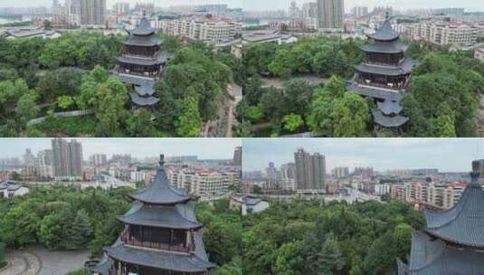 衡阳回雁峰雨花台雁峰公园亭台楼阁航拍高清在线视频素材下载