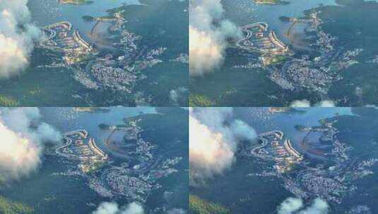 香港维多利亚港飞鹅山日落高空云层航拍高清在线视频素材下载