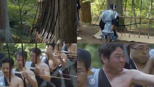 80年代日本传统文化浪人武士射箭训练表演高清在线视频素材下载