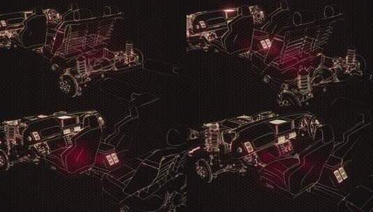 带发动机的三维线框图车模全息动画高清在线视频素材下载