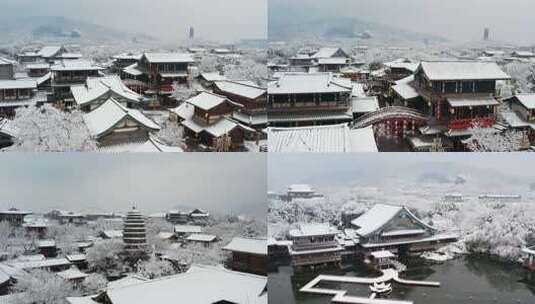 航拍襄阳中国唐城影视基地4K雪景素材高清在线视频素材下载