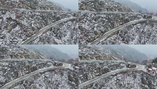 冬天雪后大山公路交通航拍高清在线视频素材下载