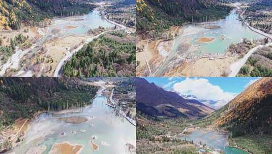 川西阿坝四姑娘山双桥沟景区湖泊的秋色高清在线视频素材下载