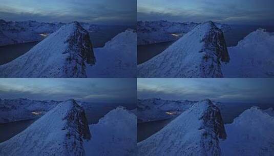 挪威塞尼亚岛北极圈峡湾地貌冬季雪景航拍高清在线视频素材下载