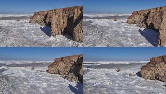 冰雪海冰大海岩石排石冬天航拍高清在线视频素材下载