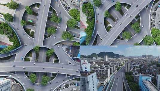 合集广西柳州飞蛾立交桥城市交通航拍高清在线视频素材下载