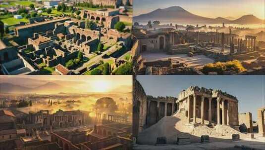 庞贝古城遗址日出景观高清在线视频素材下载