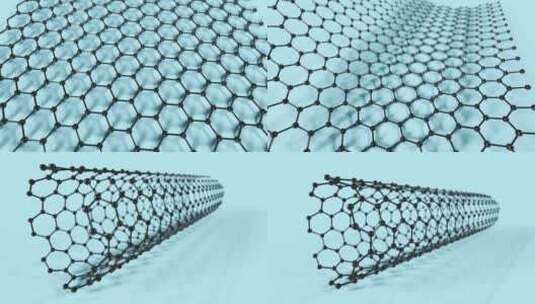 黑色石墨烯片卷成碳纳米管结构。科学研究。高清在线视频素材下载