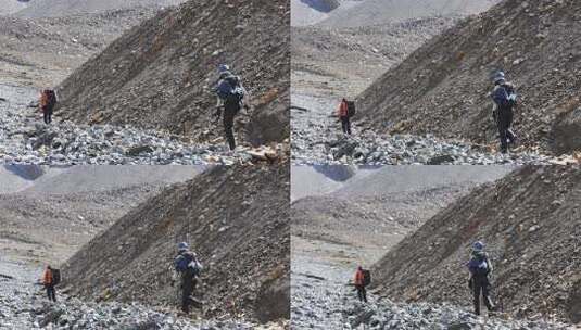 攀登四川雪宝顶的登山者徒步进山高清在线视频素材下载