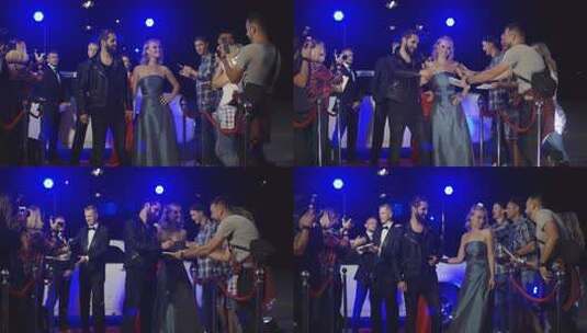 红地毯上的艺术家与粉丝和摄影师高清在线视频素材下载