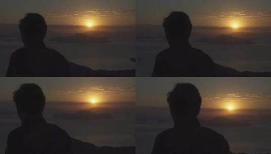男人在山顶看日落高清在线视频素材下载
