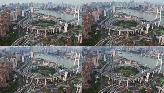 4K上海无人机拍摄南浦大桥交通车流高清在线视频素材下载