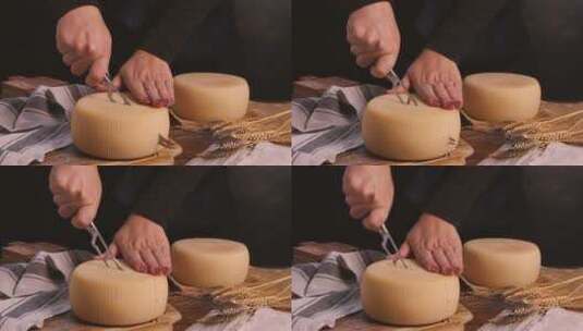 用刀切割奶酪块高清在线视频素材下载