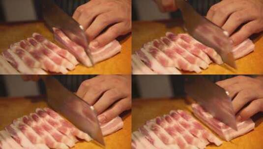厨师切五花肉片 (1)高清在线视频素材下载