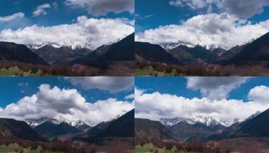 雪山蓝天白云航拍高清在线视频素材下载