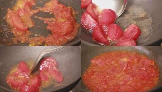 【镜头合集】厨师炒制番茄底料高清在线视频素材下载
