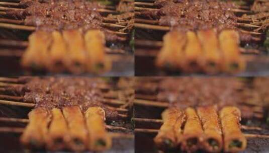 烤金针菇烤韭菜烤时蔬高清在线视频素材下载