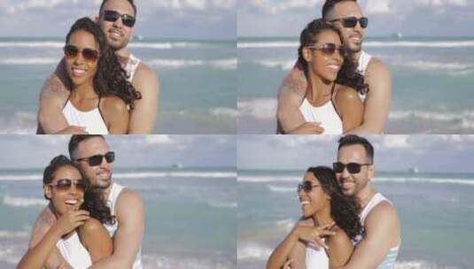 情侣在海边拥抱高清在线视频素材下载